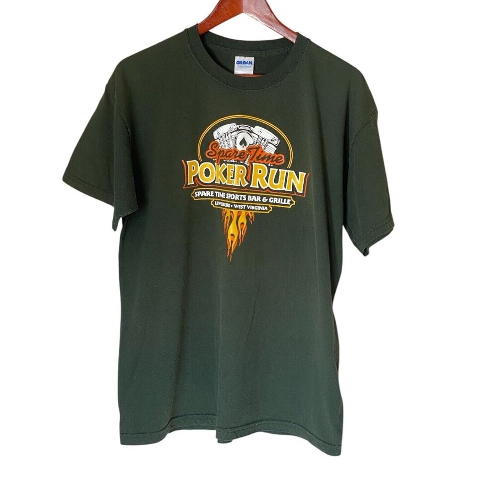 Spare Time Sports Bar Poker Run Green S/S T-Shirt Men's L Lewisburg WV